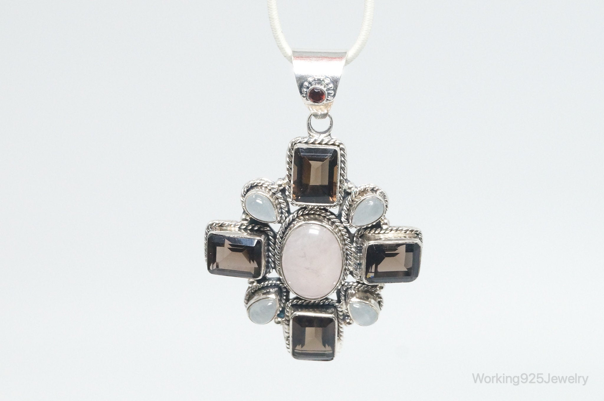 Vintage Smoky Topaz Rose Quartz Southwestern Cross Sterling Silver Pendant | Jewelry > Necklaces > Pendants | Wiccan Center