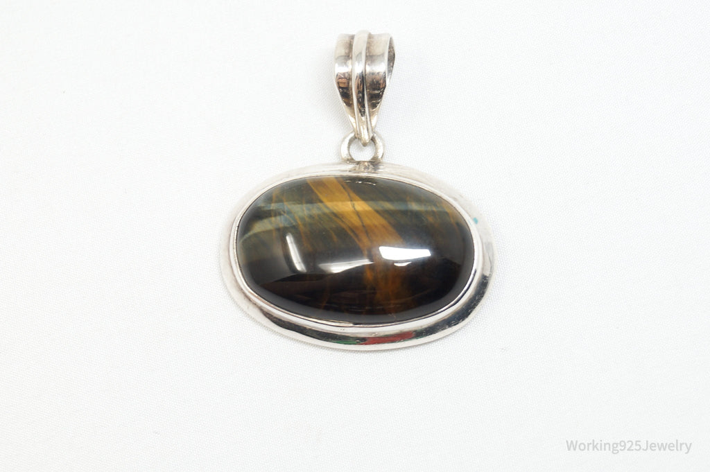Vintage Southwestern Large Tigers Eye Sterling Silver Necklace Pendant | Jewelry > Necklaces > Pendants | Wiccan Center