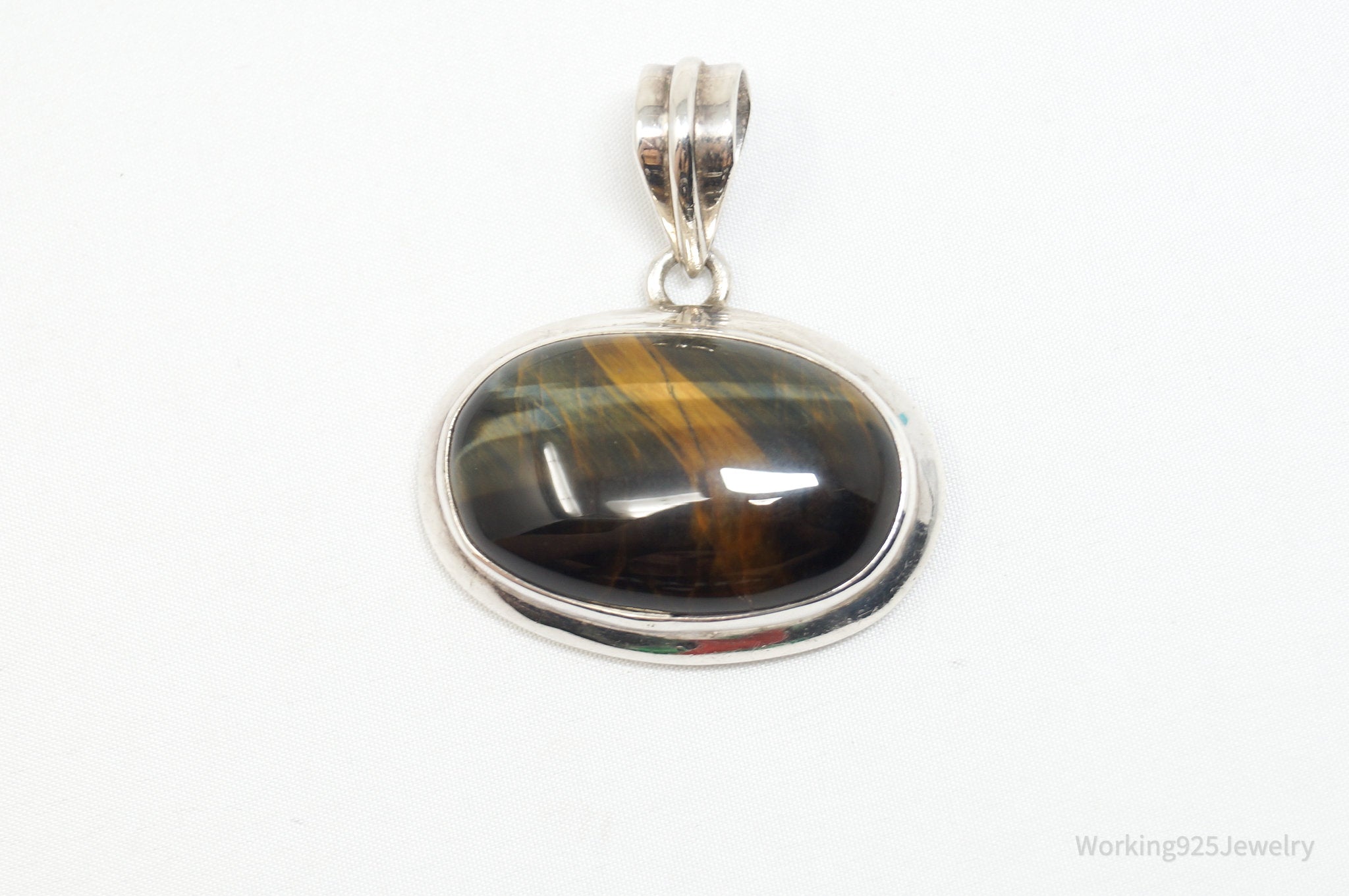 Vintage Southwestern Large Tigers Eye Sterling Silver Necklace Pendant | Jewelry > Necklaces > Pendants | Wiccan Center