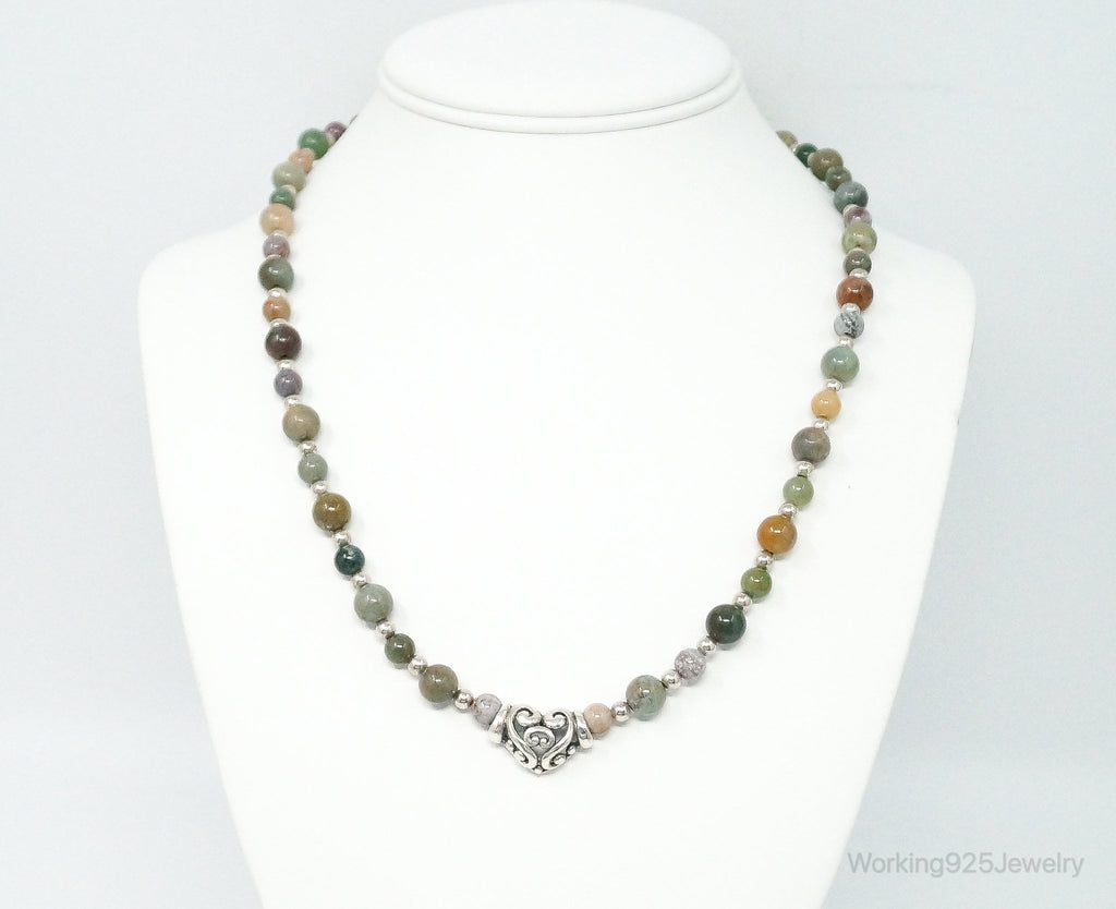 Vintage Multi Gem Agate Jasper Beads Sterling Silver Necklace | Jewelry > Necklaces > Pendants | Wiccan Center