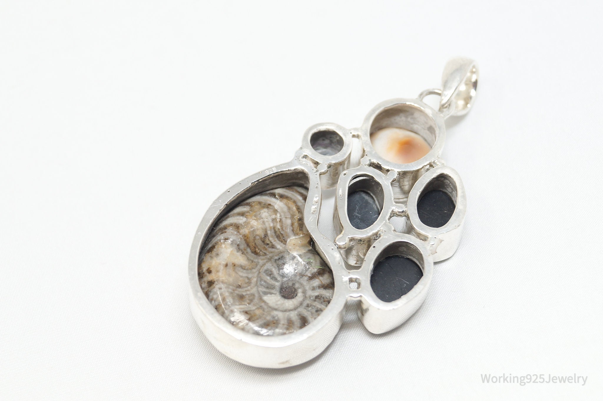 Vintage Large Fossil Shell Mystic Topaz Sterling Silver Abalone Necklace Pendant | Jewelry > Necklaces > Pendants | Wiccan Center