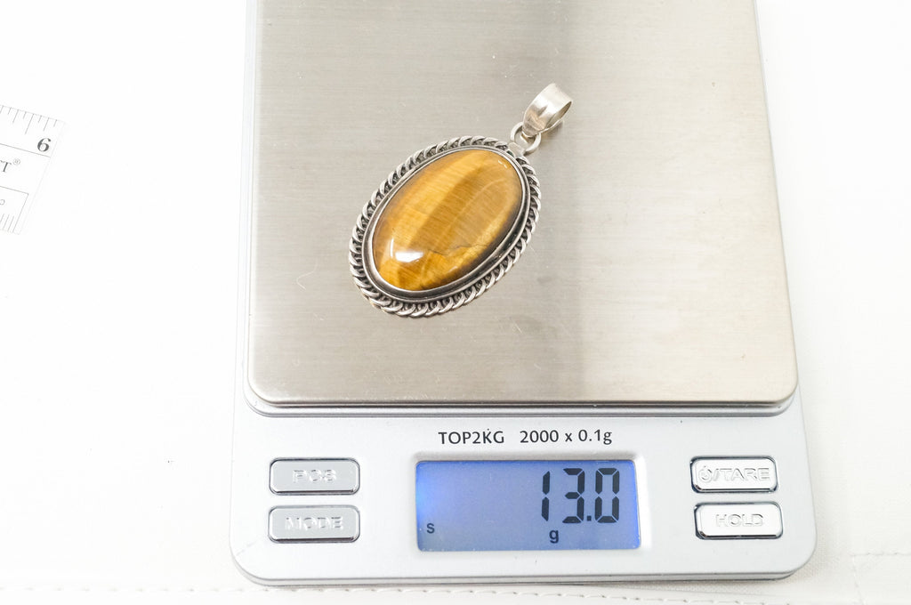 Vintage Large Southwestern Tigers Eye Sterling Silver Necklace Pendant | Jewelry > Necklaces > Pendants | Wiccan Center