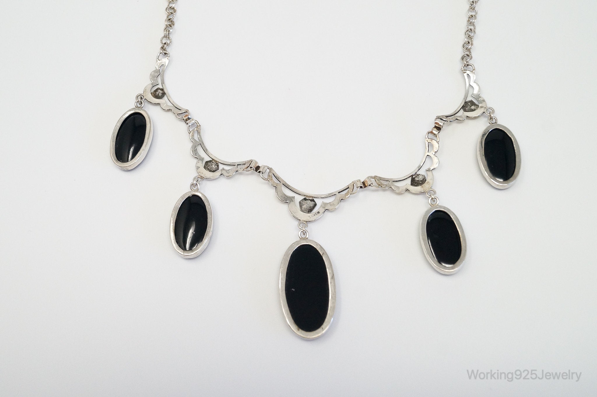 Antique Black Onyx Art Deco Silver Bib Necklace | Jewelry > Necklaces > Pendants | Wiccan Center