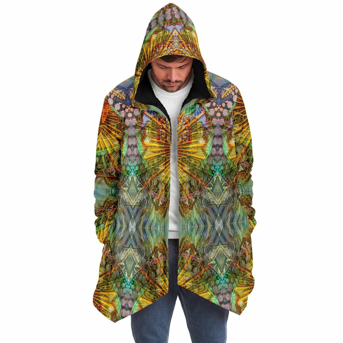 Lotus Guardian Cuddle Cloak | Unisex Minky Sherpa Hooded Coat | Women and Mens Festival Coat | Mountain Fashion | Microfleece Cloak - AOP | Wiccan Center