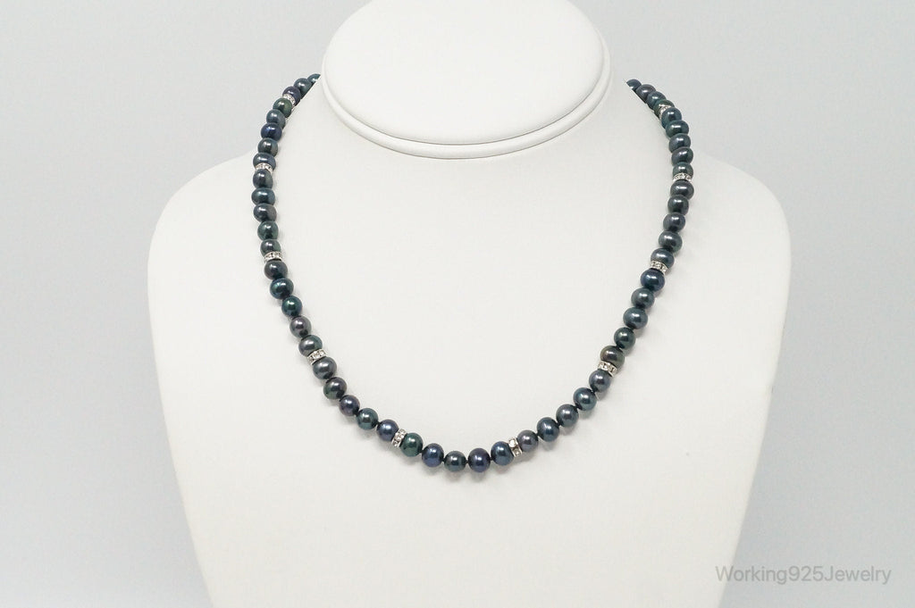 Vintage Tahitian Pearl Cubic Zirconia Sterling Silver String Necklace | Jewelry > Necklaces > Pendants | Wiccan Center