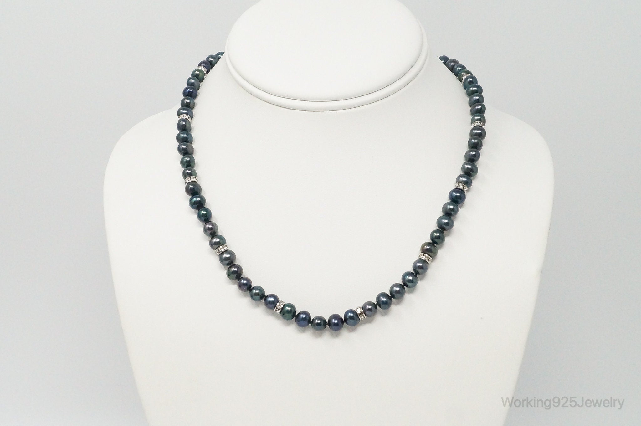 Vintage Tahitian Pearl Cubic Zirconia Sterling Silver String Necklace | Jewelry > Necklaces > Pendants | Wiccan Center