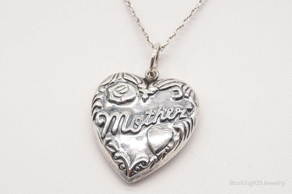 Vintage Large Puffy Heart Mother Charm Sterling Silver Necklace | Jewelry > Necklaces > Pendants | Wiccan Center