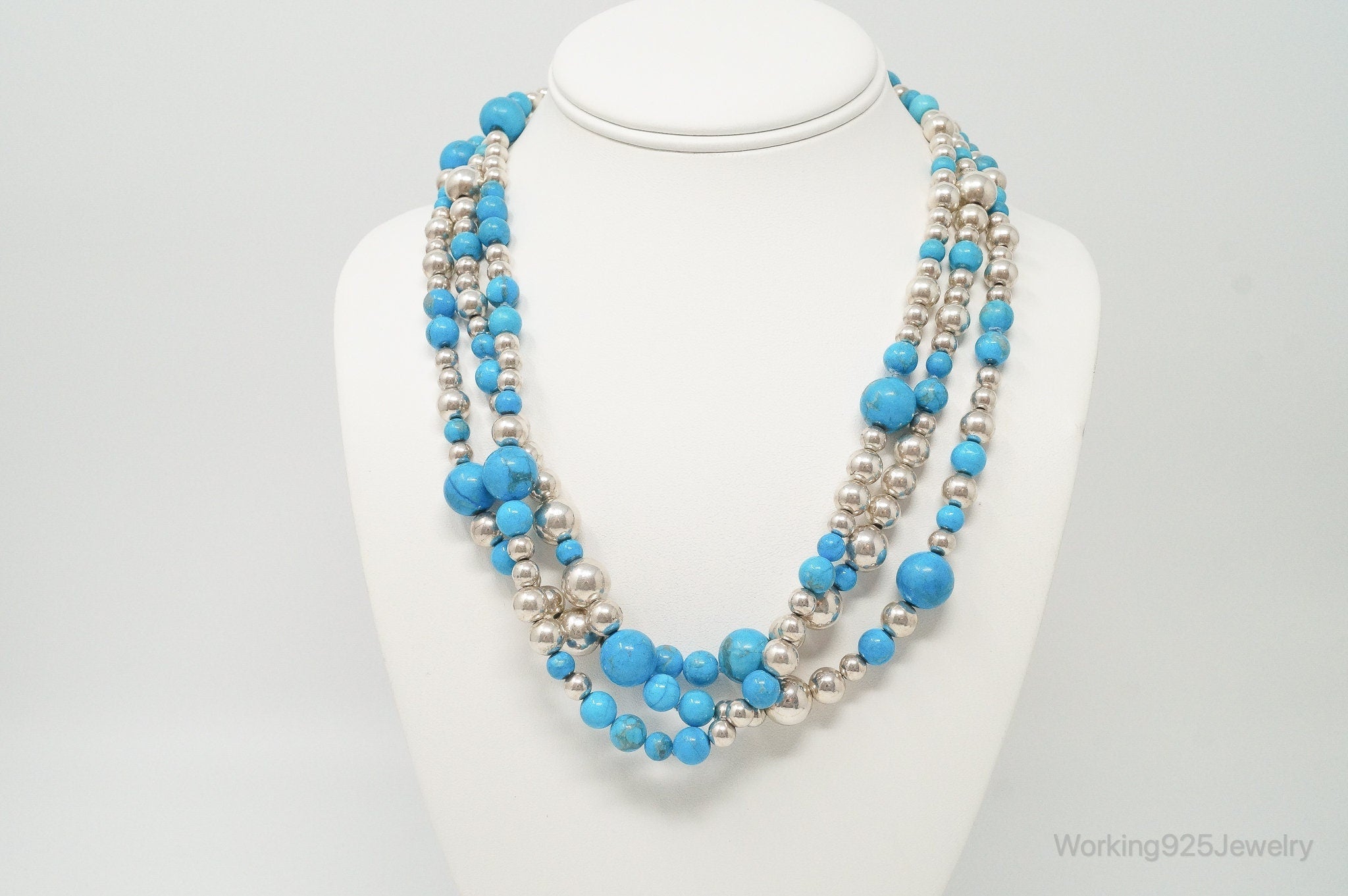 Vintage Native American Turquoise Beaded Sterling Silver Necklace | Jewelry > Necklaces > Pendants | Wiccan Center