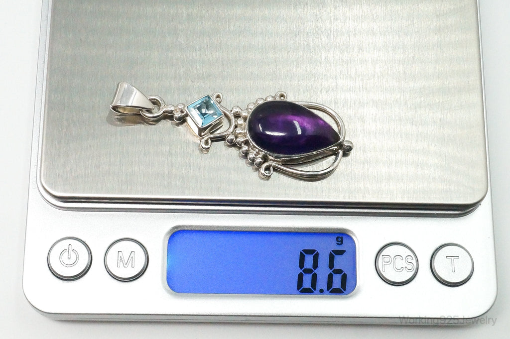 Large Vintage Blue Topaz Amethyst Sterling Silver Pendant | Jewelry > Necklaces > Pendants | Wiccan Center