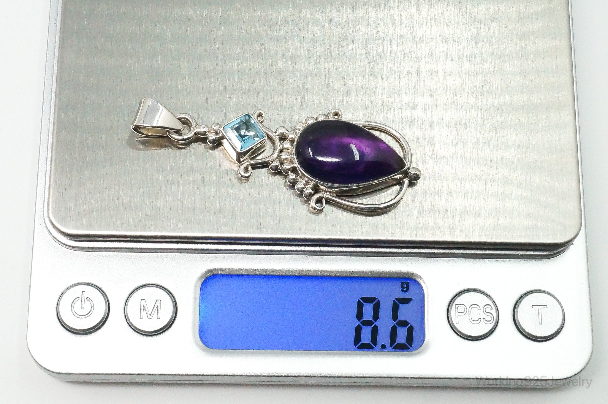 Large Vintage Blue Topaz Amethyst Sterling Silver Pendant | Jewelry > Necklaces > Pendants | Wiccan Center