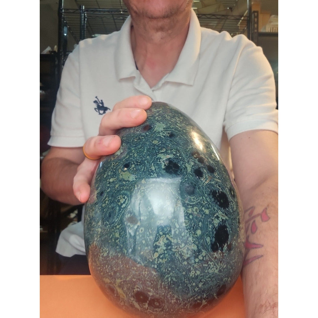 15.2LB Natural Kambaba Jasper Quartz Crystal With Jade Ring Stand