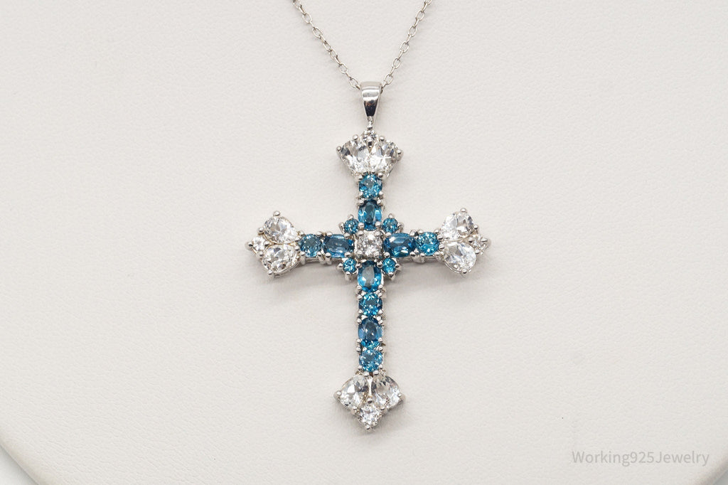 Vintage Blue Topaz Cubic Zirconia Cross Sterling Silver Necklace | Jewelry > Necklaces > Pendants | Wiccan Center