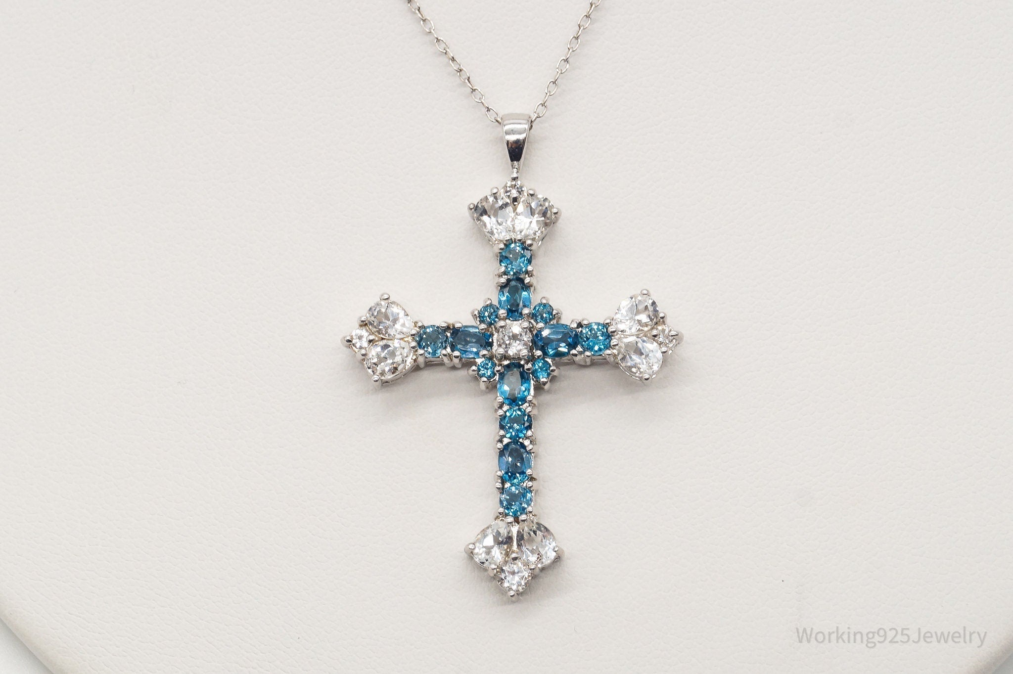 Vintage Blue Topaz Cubic Zirconia Cross Sterling Silver Necklace | Jewelry > Necklaces > Pendants | Wiccan Center
