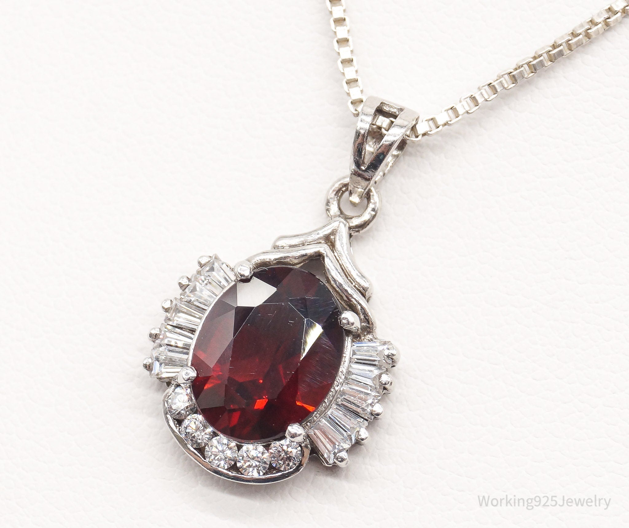 Vintage Garnet Cubic Zirconia Sterling Silver Necklace | Jewelry > Necklaces > Pendants | Wiccan Center