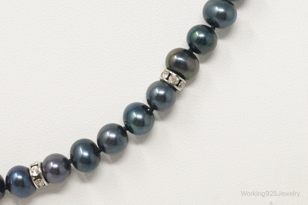 Vintage Tahitian Pearl Cubic Zirconia Sterling Silver String Necklace | Jewelry > Necklaces > Pendants | Wiccan Center
