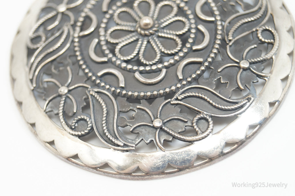 Vintage India Designer Doug Paulus Ornate Flower Sterling Silver Pendant | Jewelry > Necklaces > Pendants | Wiccan Center