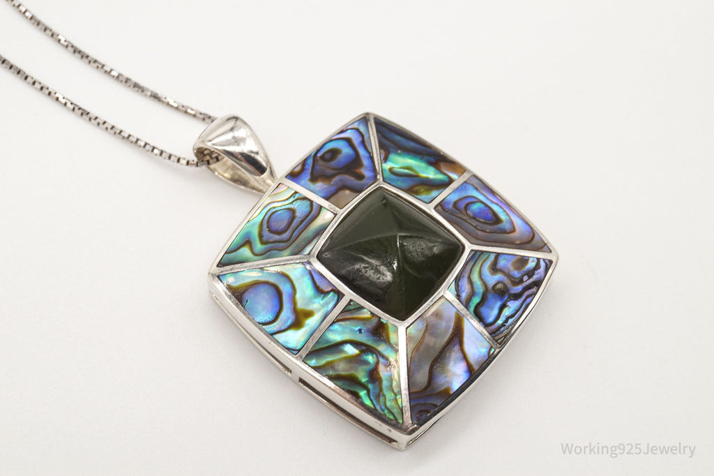 Vintage Paua Abalone Shell Green Stone Sterling Silver Necklace | Jewelry > Necklaces > Pendants | Wiccan Center