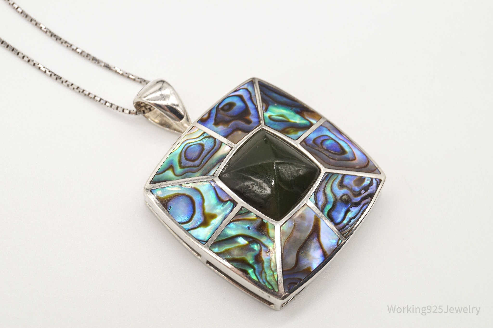 Vintage Paua Abalone Shell Green Stone Sterling Silver Necklace | Jewelry > Necklaces > Pendants | Wiccan Center