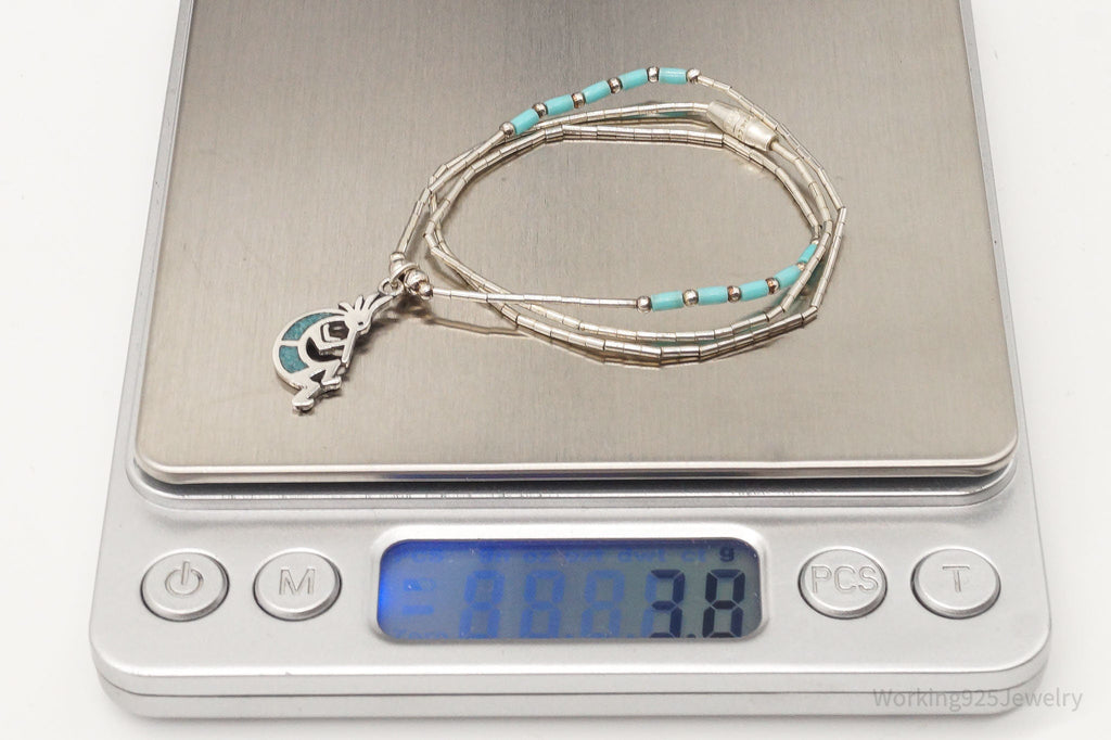 Vintage Native America Turquoise Dancing Kokopelli Sterling Silver Necklace | Jewelry > Necklaces > Pendants | Wiccan Center