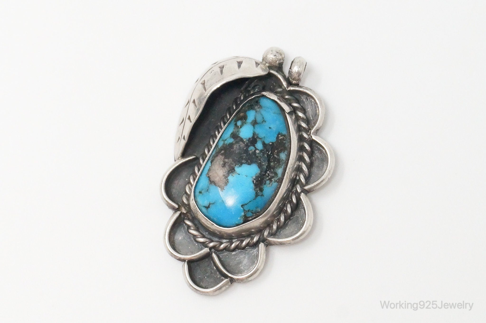 Large Vintage Native American Unsigned Turquoise Sterling Silver Pendant | Jewelry > Necklaces > Pendants | Wiccan Center