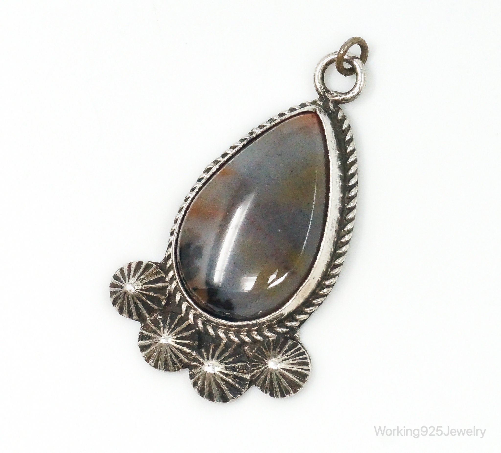 Large Vintage Native American Montana Agate Sterling Silver Pendant | Jewelry > Necklaces > Pendants | Wiccan Center