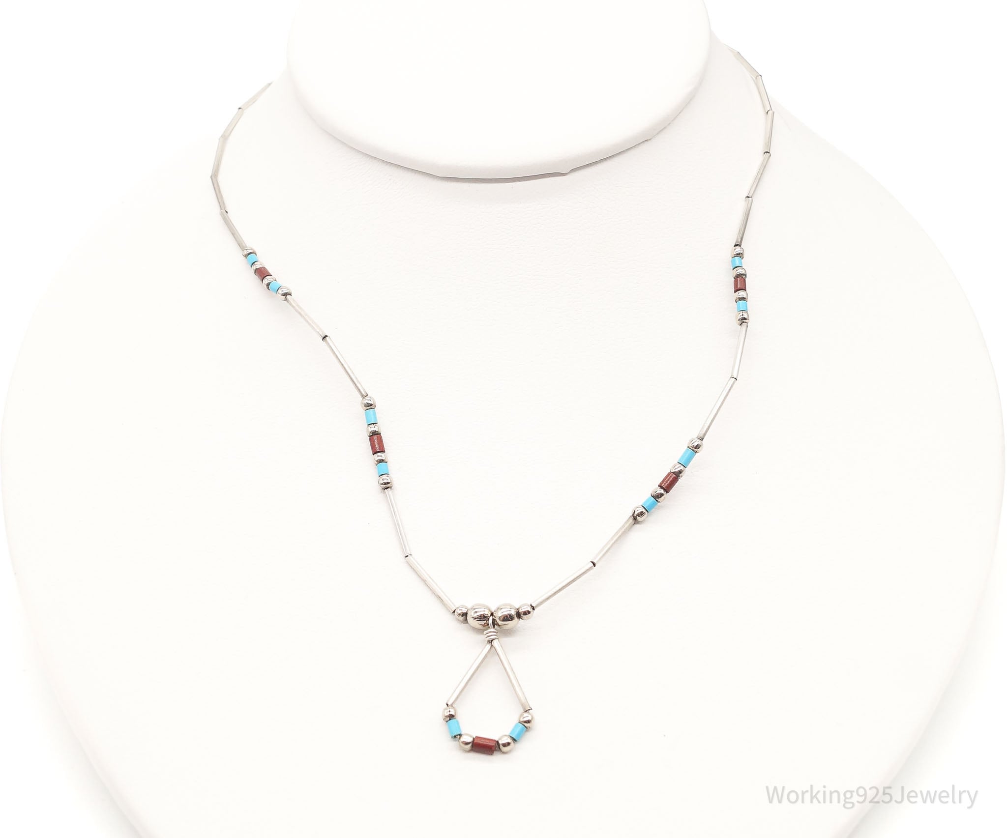 Vintage Native American Coral Turquoise Bead Silver Necklace | Jewelry > Necklaces | Wiccan Center