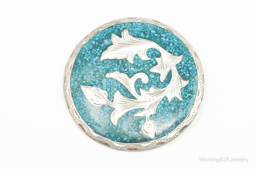 Vintage Mexico Handmade Crushed Turquoise Sterling Silver Pendant Pin | Jewelry > Necklaces > Pendants | Wiccan Center