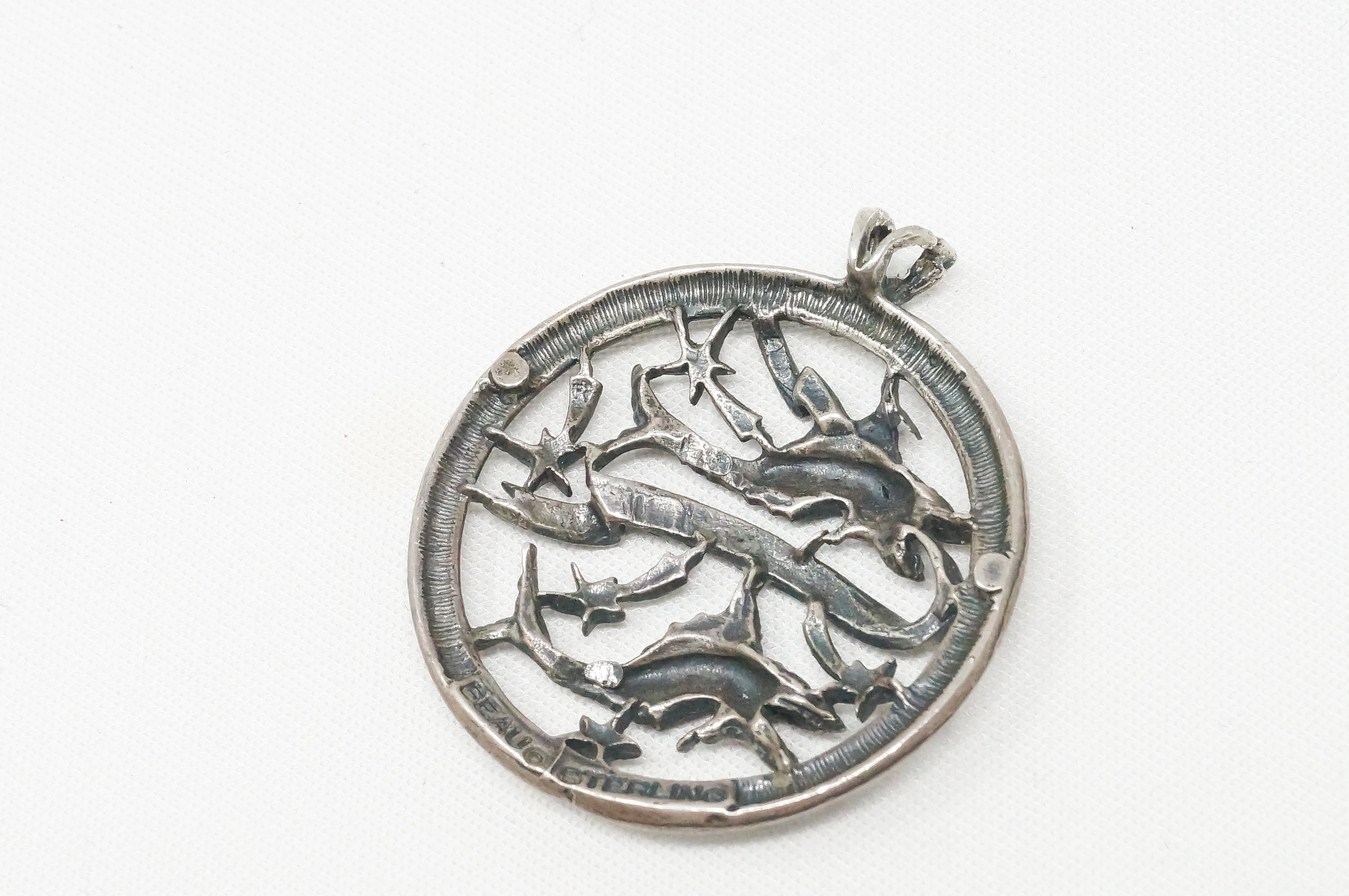 Vintage Designer Beau Abstract Astrology Pisces Sterling Silver Necklace Pendant | Jewelry > Necklaces > Pendants | Wiccan Center