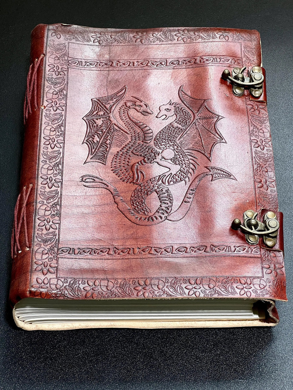 Large Red Dragon Embossed Leather Bound 300 Page Sketchbook Notebook With Clasps Carving Wholesale Decor | Books, Movies & Music > Books > Blank Books > Journals & Notebooks | Wiccan Center
