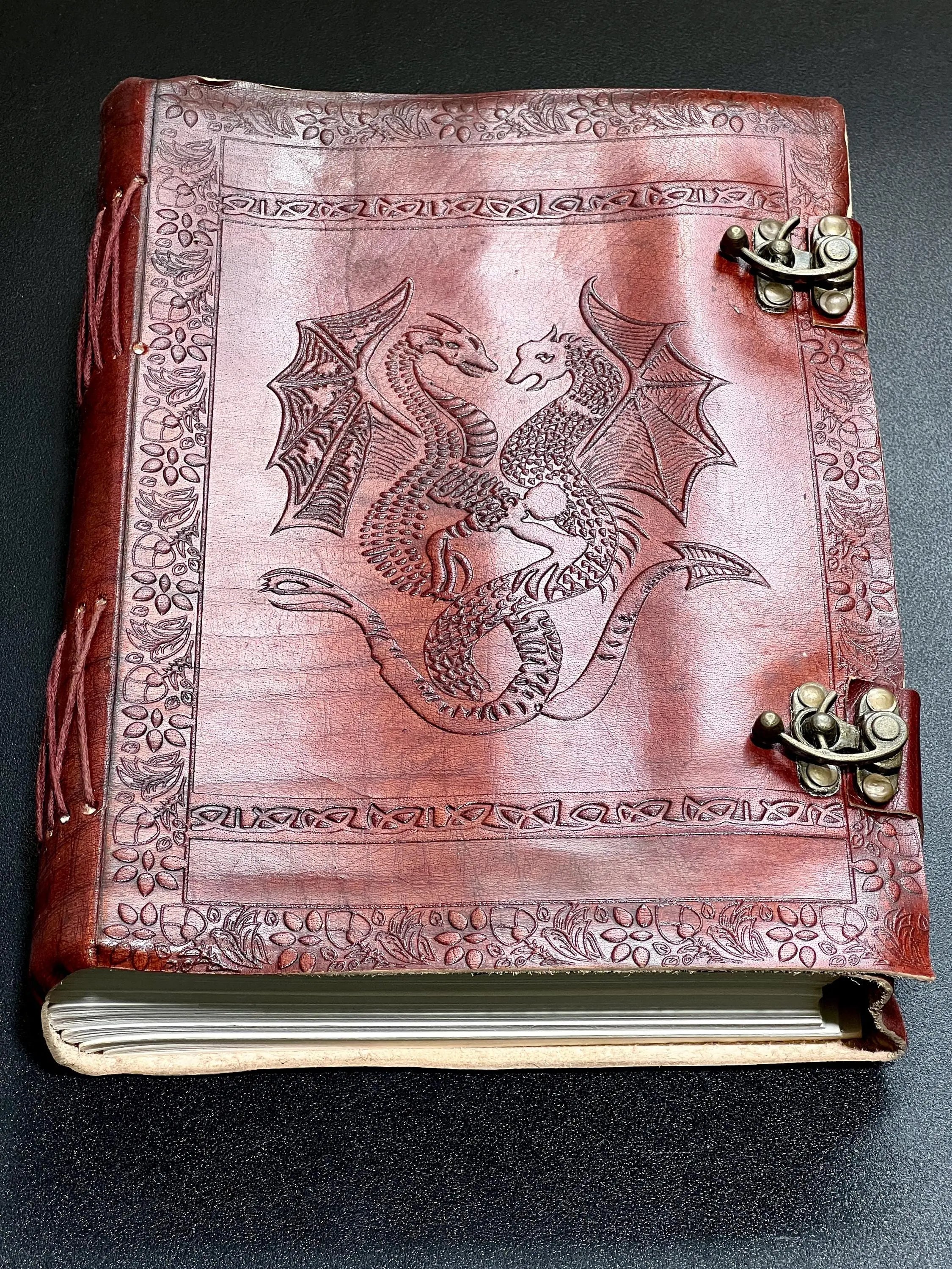 Large Red Dragon Embossed Leather Bound 300 Page Sketchbook Notebook With Clasps Carving Wholesale Decor | Books, Movies & Music > Books > Blank Books > Journals & Notebooks | Wiccan Center