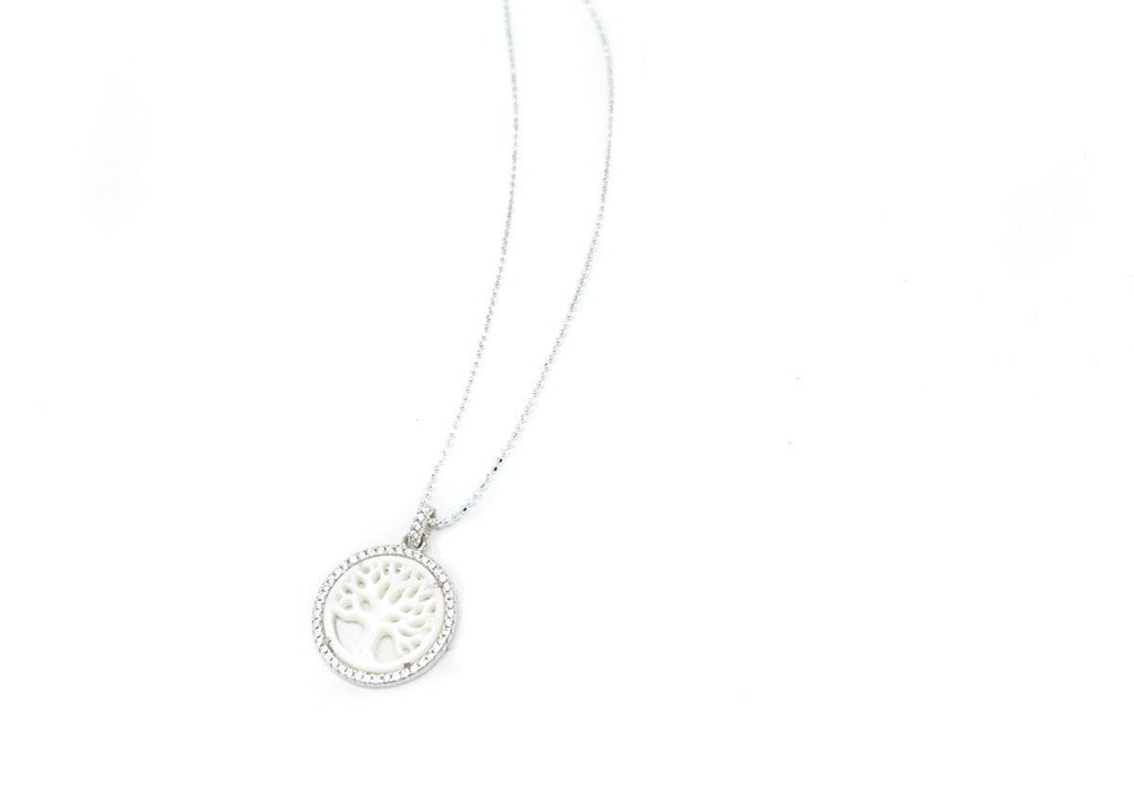 Vintage Carved Mother Of Pearl Star Tree Of Life CZ Sterling Silver Necklace | Jewelry > Necklaces > Pendants | Wiccan Center