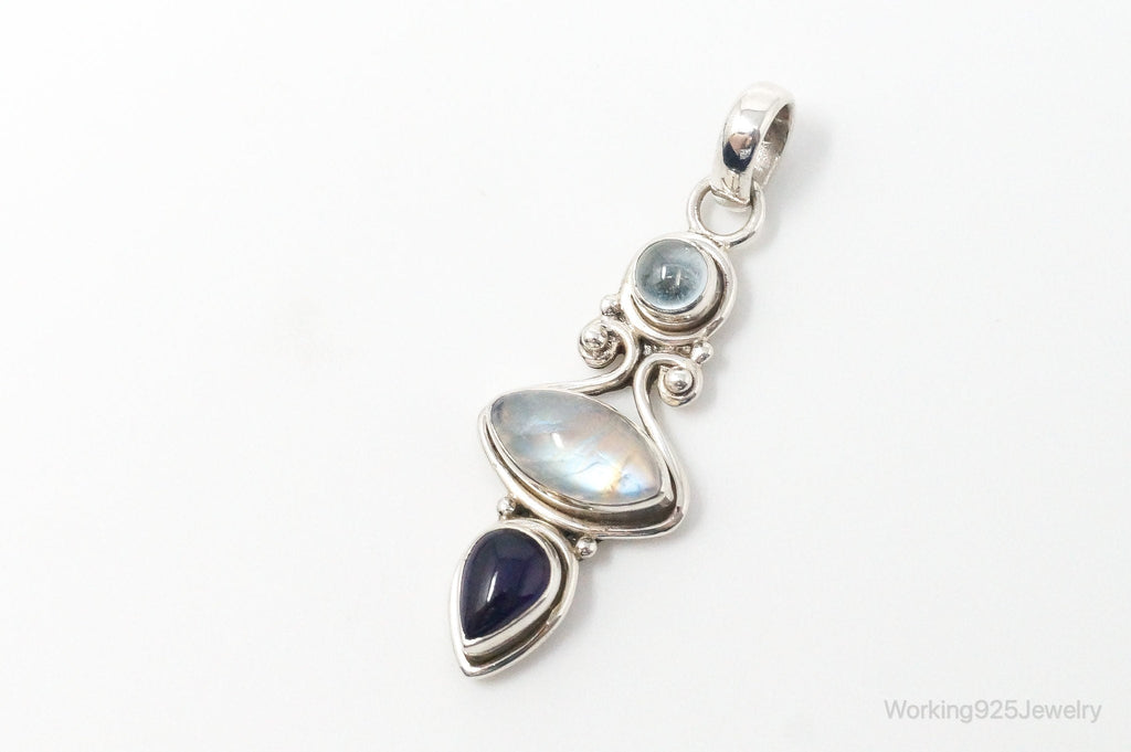 Vintage Blue Topaz Amethyst Moonstone Sterling Necklace Pendant | Jewelry > Necklaces > Pendants | Wiccan Center