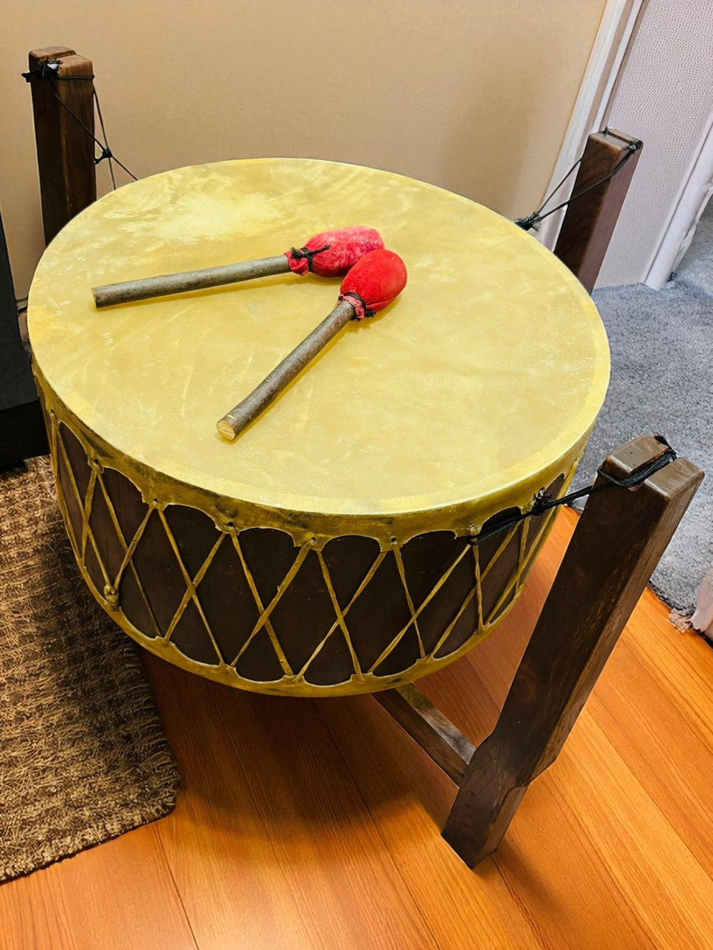 24" x 12" Pow Wow Drum Set with Stand & Sticks - Native Style Group Drum