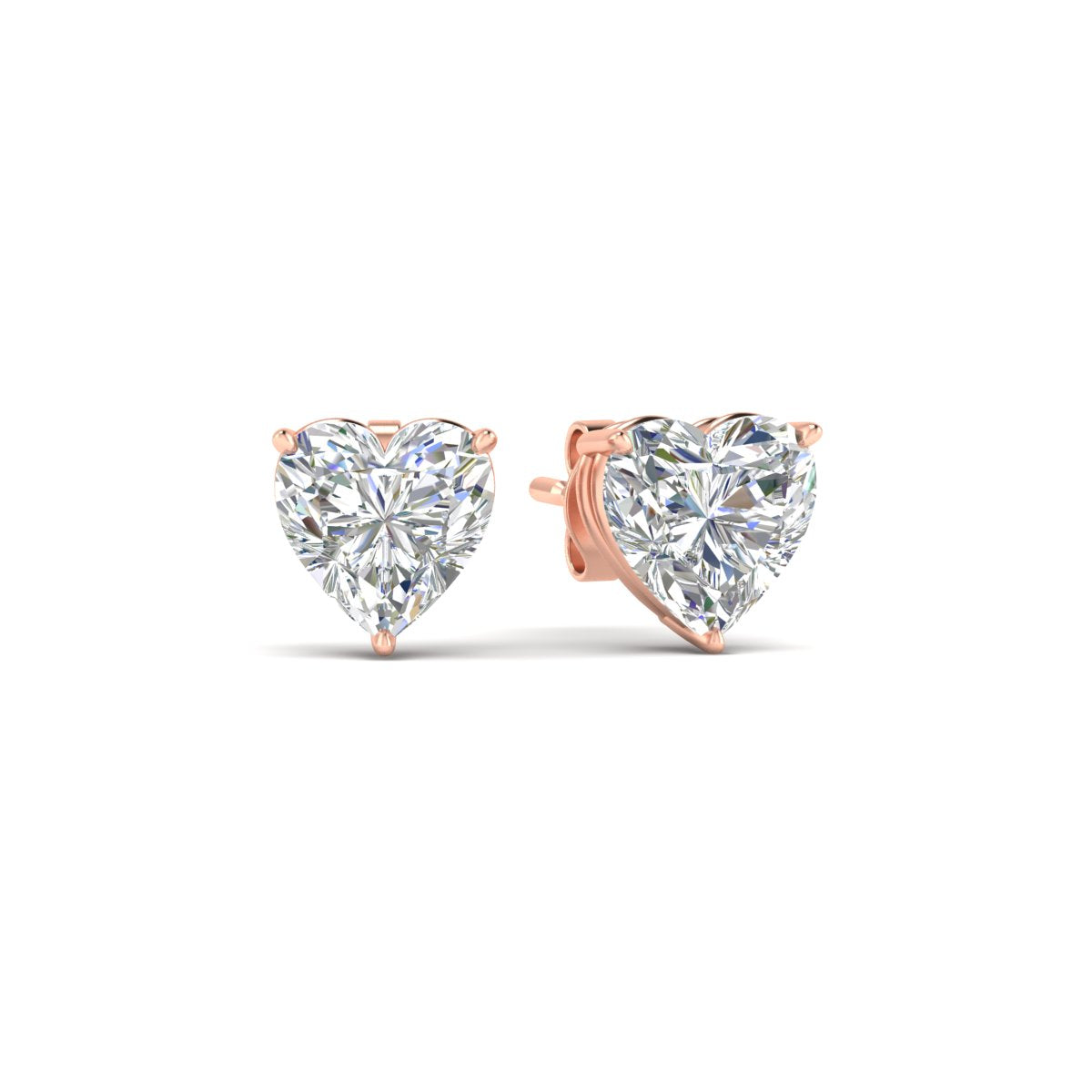 3 Prong Heart Shaped Diamond Solitaire Stud Earring in Basket Setting
