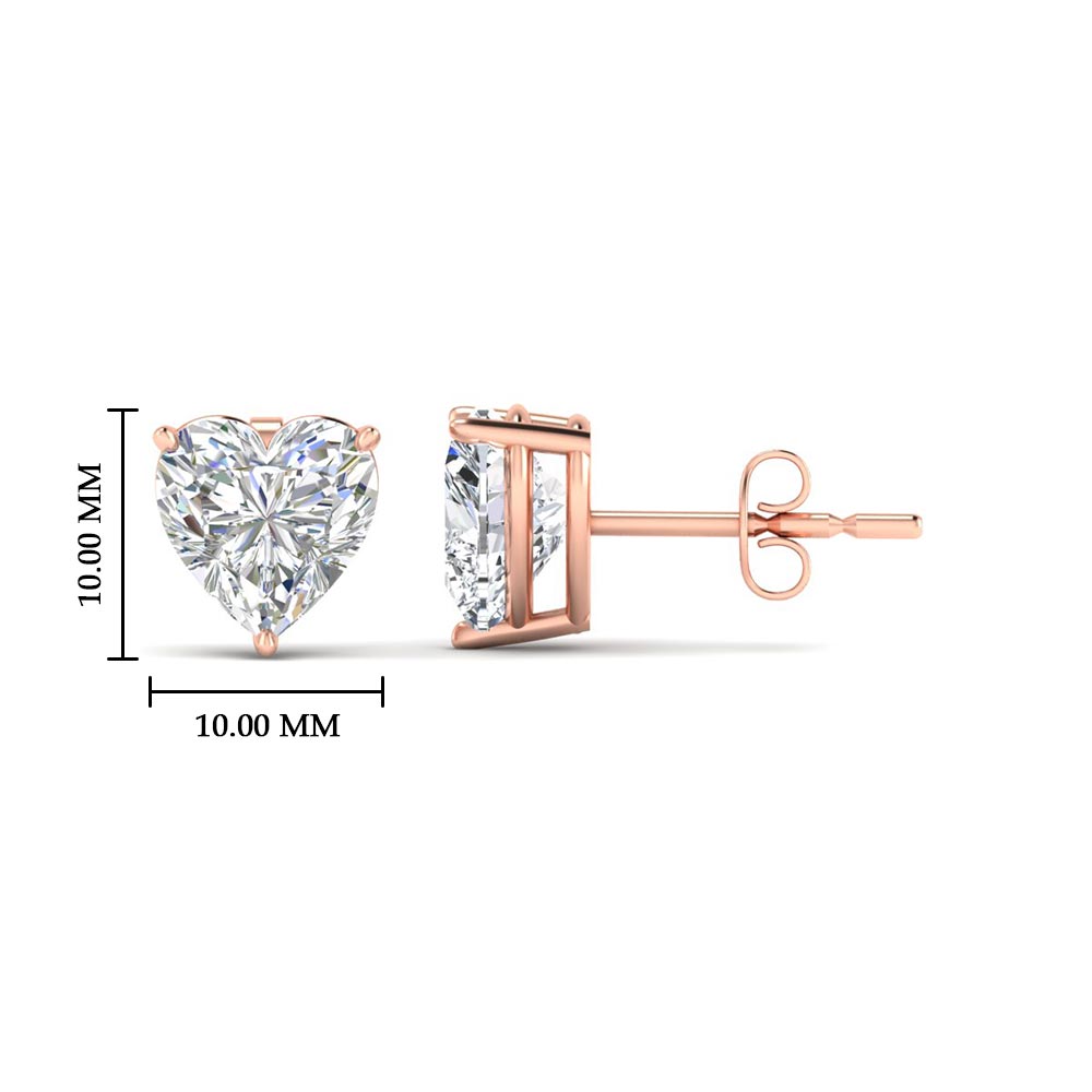 3 Prong Heart Shaped Diamond Solitaire Stud Earring in Basket Setting
