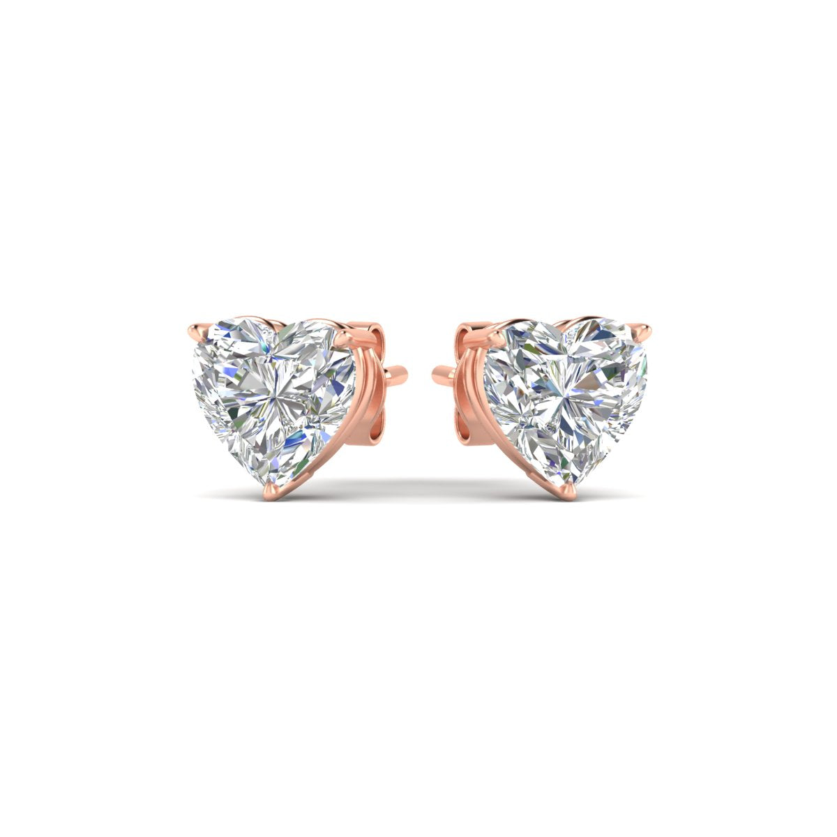 3 Prong Heart Shaped Diamond Solitaire Stud Earring in Basket Setting