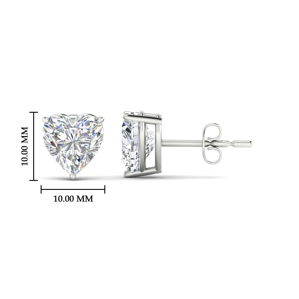 3 Prong Heart Shaped Diamond Solitaire Stud Earring in Basket Setting