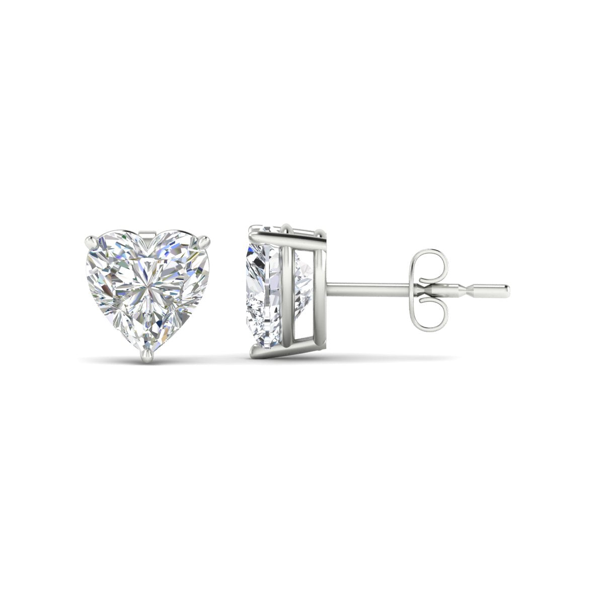3 Prong Heart Shaped Diamond Solitaire Stud Earring in Basket Setting