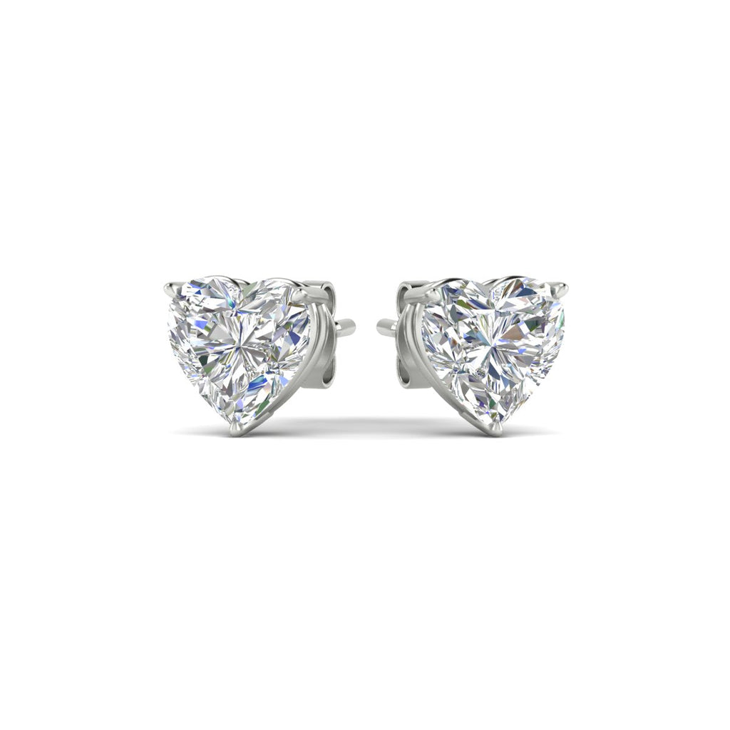 3 Prong Heart Shaped Diamond Solitaire Stud Earring in Basket Setting