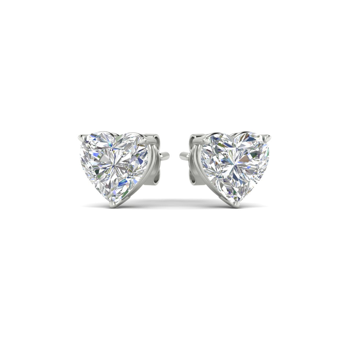 3 Prong Heart Shaped Diamond Solitaire Stud Earring in Basket Setting