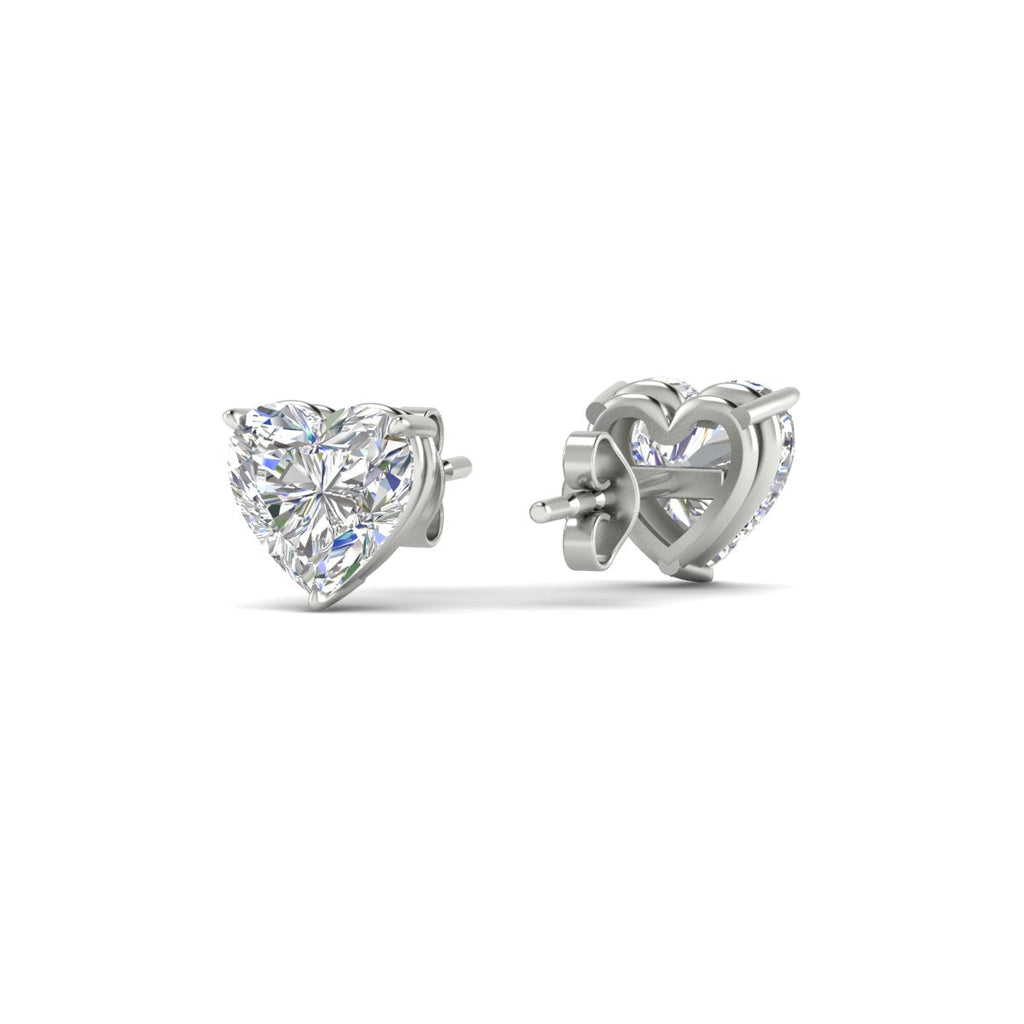 3 Prong Heart Shaped Diamond Solitaire Stud Earring in Basket Setting