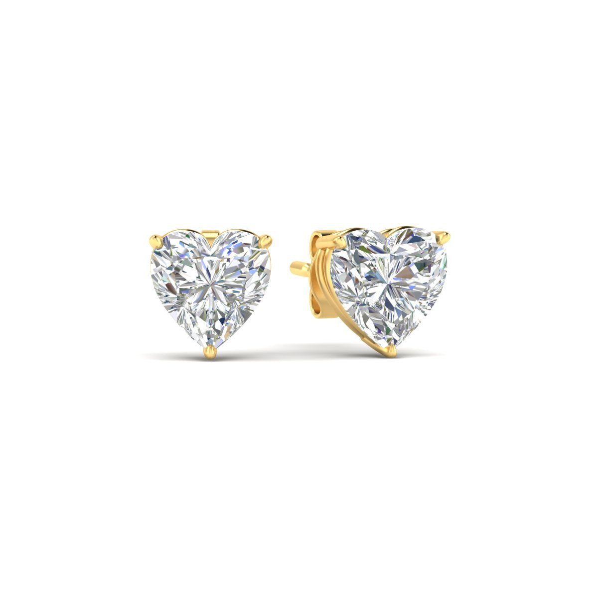 3 Prong Heart Shaped Diamond Solitaire Stud Earring in Basket Setting