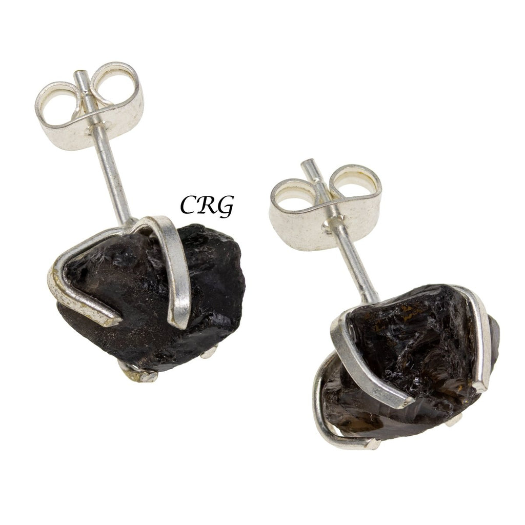 6 mm Raw Smoky Quartz Stud Earrings Silver