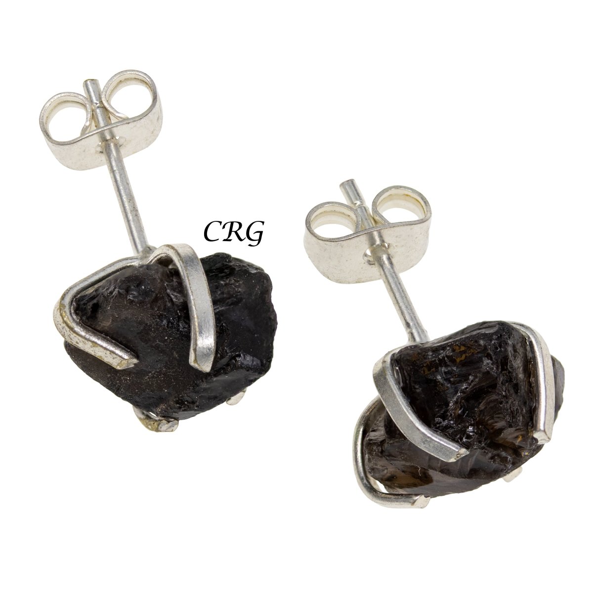 6 mm Raw Smoky Quartz Stud Earrings Silver
