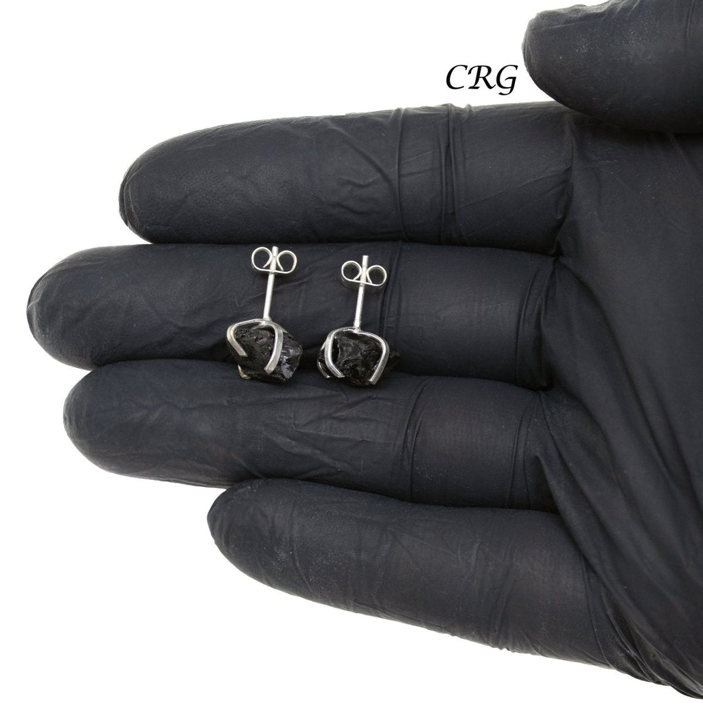 6 mm Raw Smoky Quartz Stud Earrings Silver