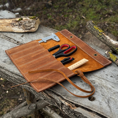 6 Pocket Leather Chisel Roll | Tool Cases | Wiccan Center