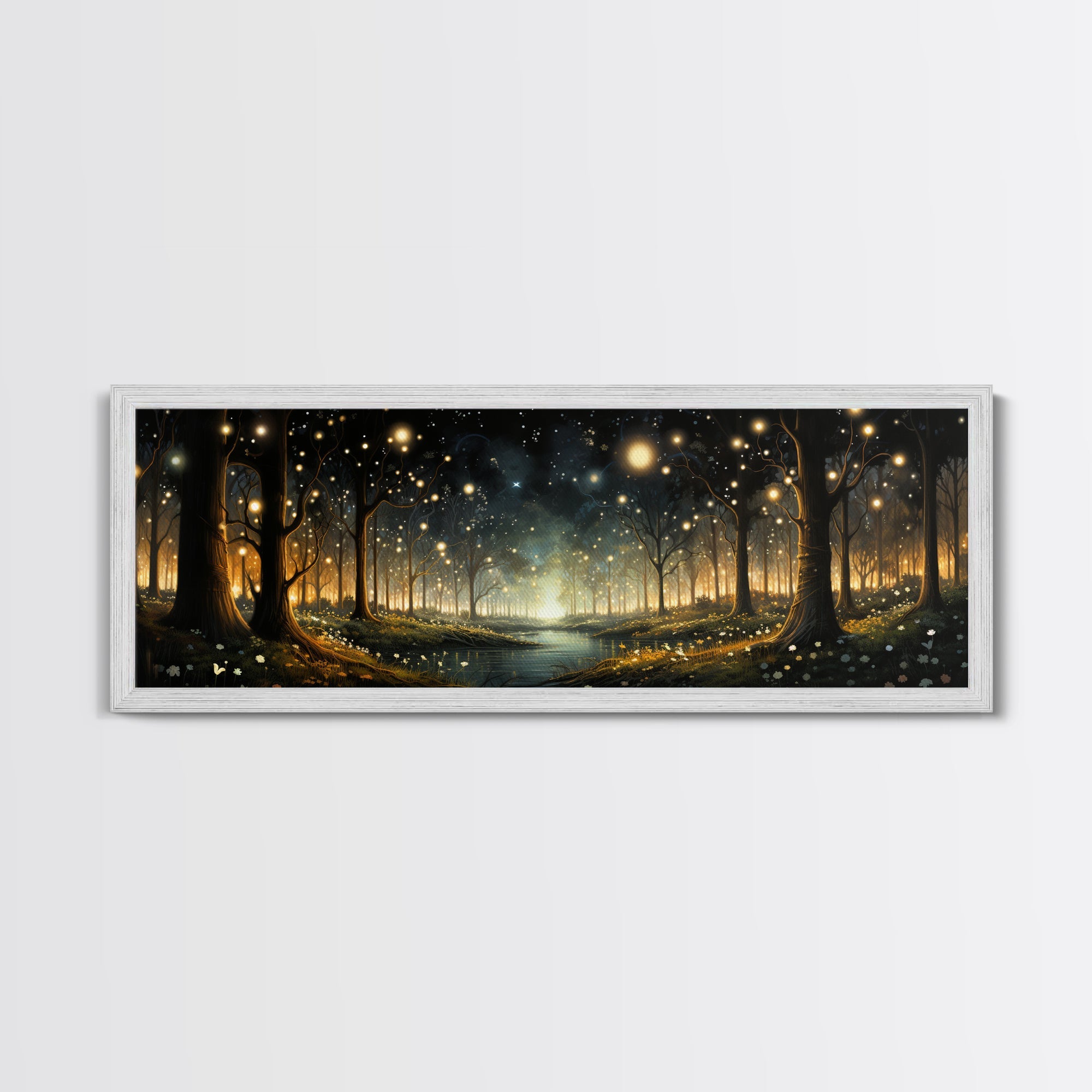 Fantasy Forest Fireflies - Framed Canvas Print - Gorgeous Fantasy Art with Glowing Lightning Bugs - Framed Wall Art for a Magical Touch | | Wiccan Center