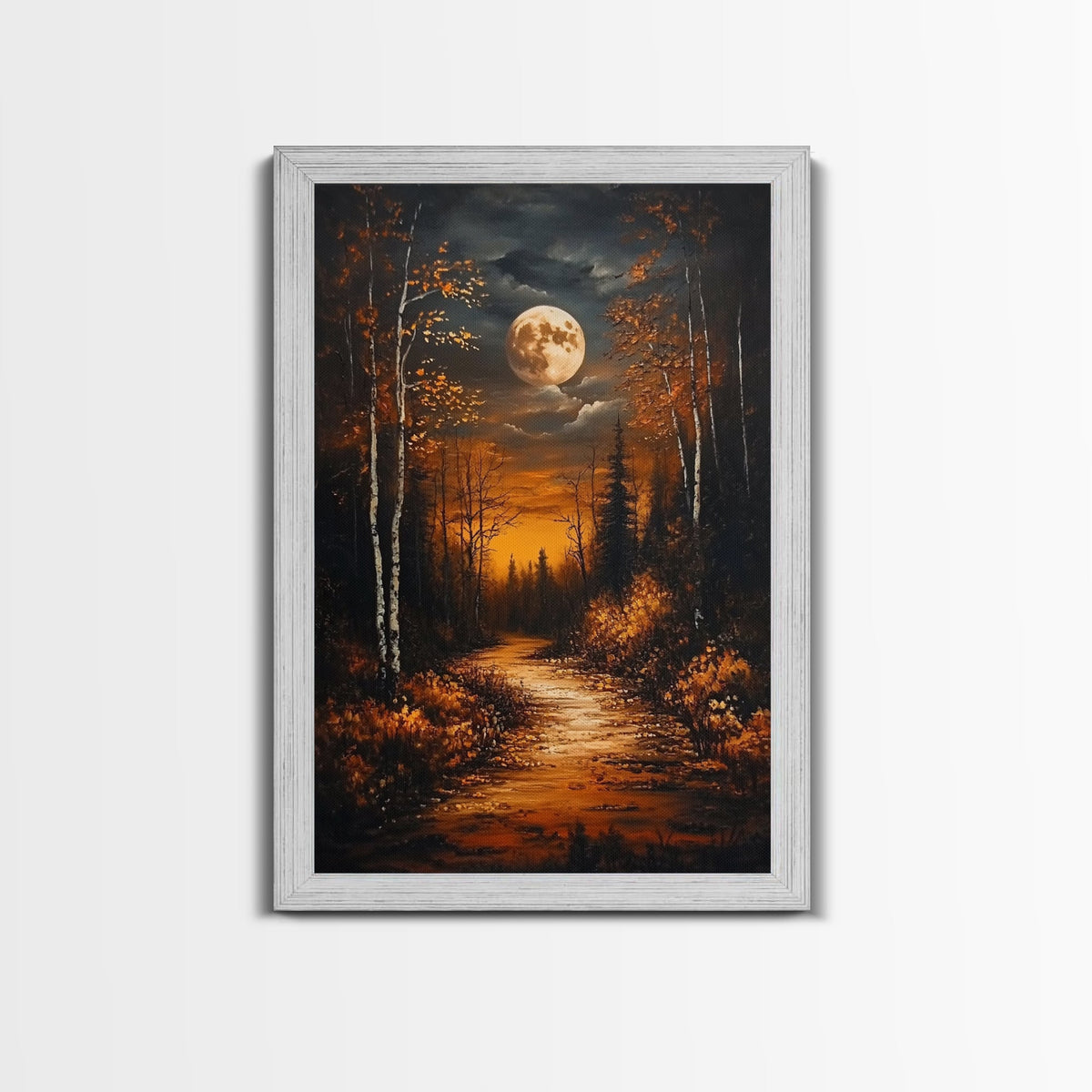 Full Moon Over The Haunted Forest, Framed Canvas Print, Wood Framed Wall Art, Dark Academia Witchy Decor, Moody Home Decor | | Wiccan Center