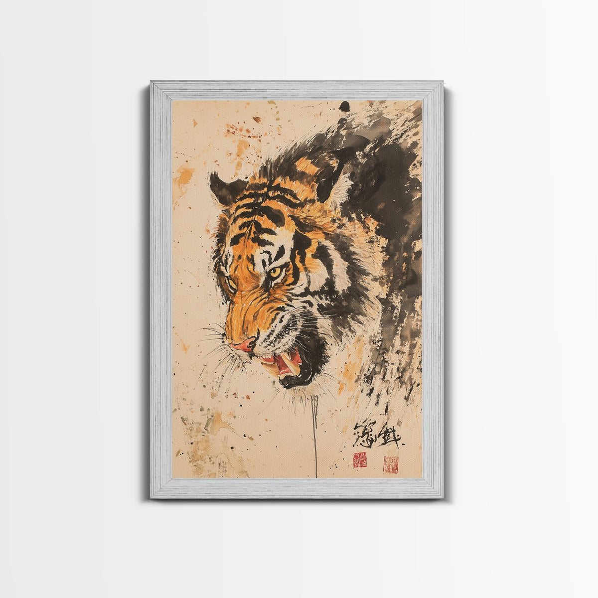 Japanese Style Tiger Painting Print, Tiger Roar, Wabi Sabi Style Art, Animal Prints, Tiger Painting, Tiger Oil Painting Canvas Print