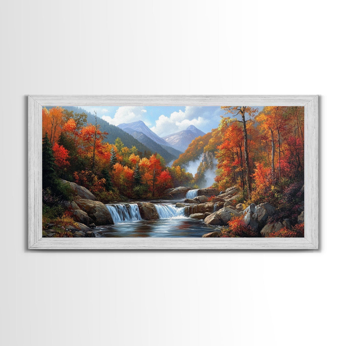 Waterfall In The Forest, Framed Canvas Print, Ready To Hang Art, Wood Frame, Landscape Oil Painting, Mountain Painting, Forest Painting | | Wiccan Center